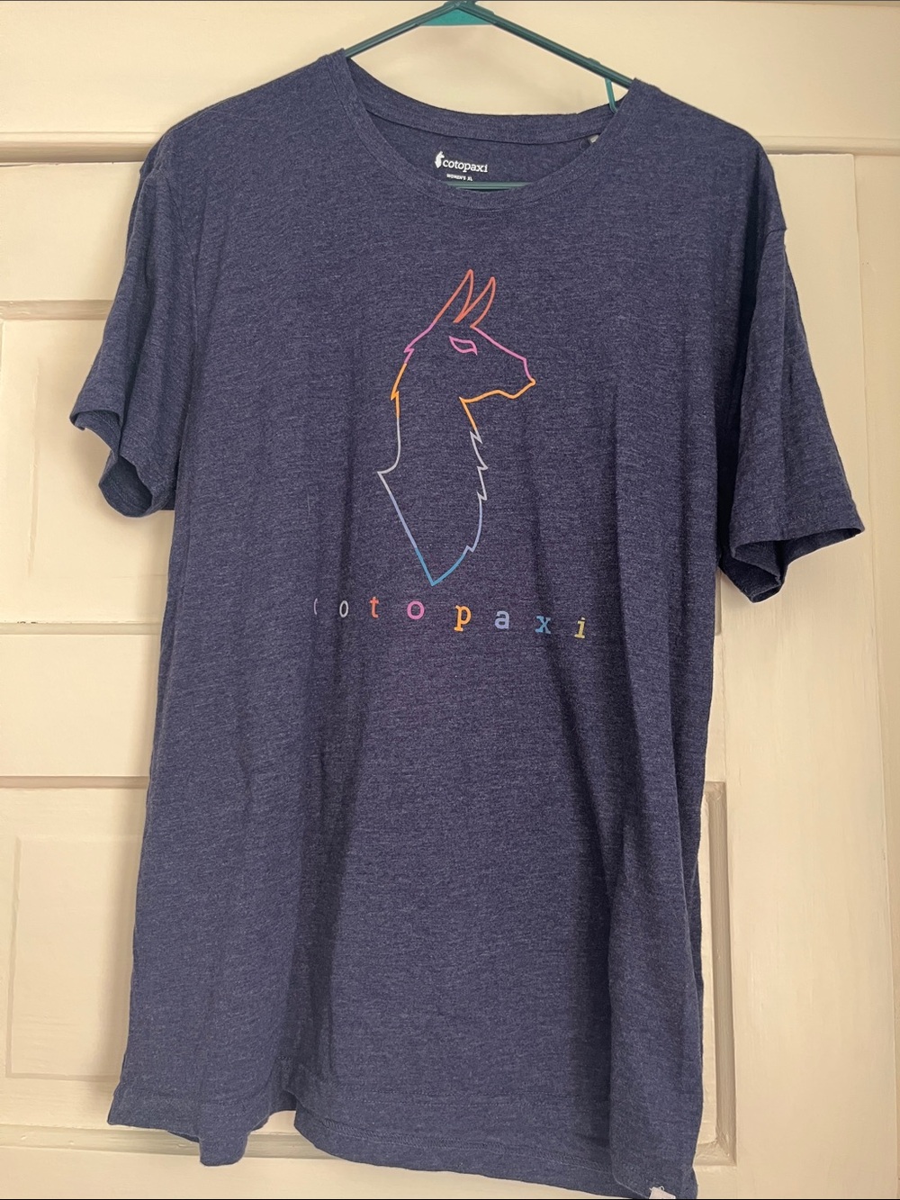cotopaxi Navy Tee with Multicolor Llama Outline Graphic